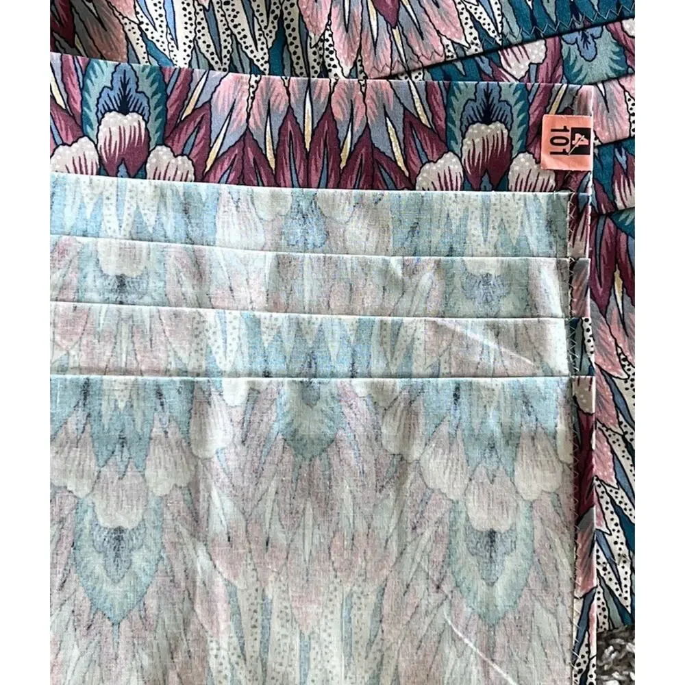 Custom Drapes Valance Kaufmann NEW WORLDS Art Deco Coral Aqua Feather Flame 6pc